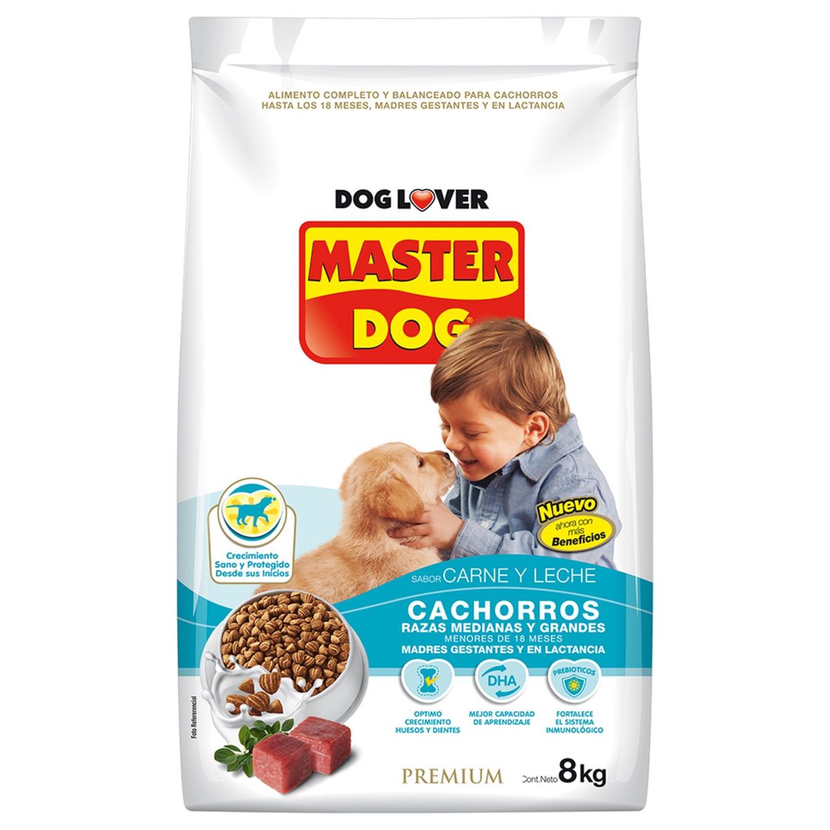 MASTER DOG - Alimento Seco para Perro Cachorro Sabor Carne y Leche 8 Kg