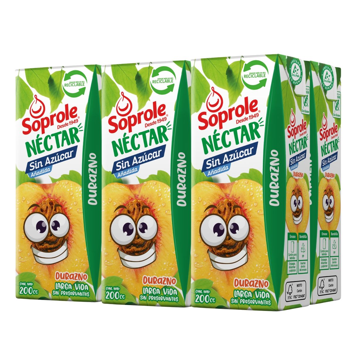 SOPROLE - Pack Néctar de Durazno Sin Azúcar Soprole 6 x 200 ml