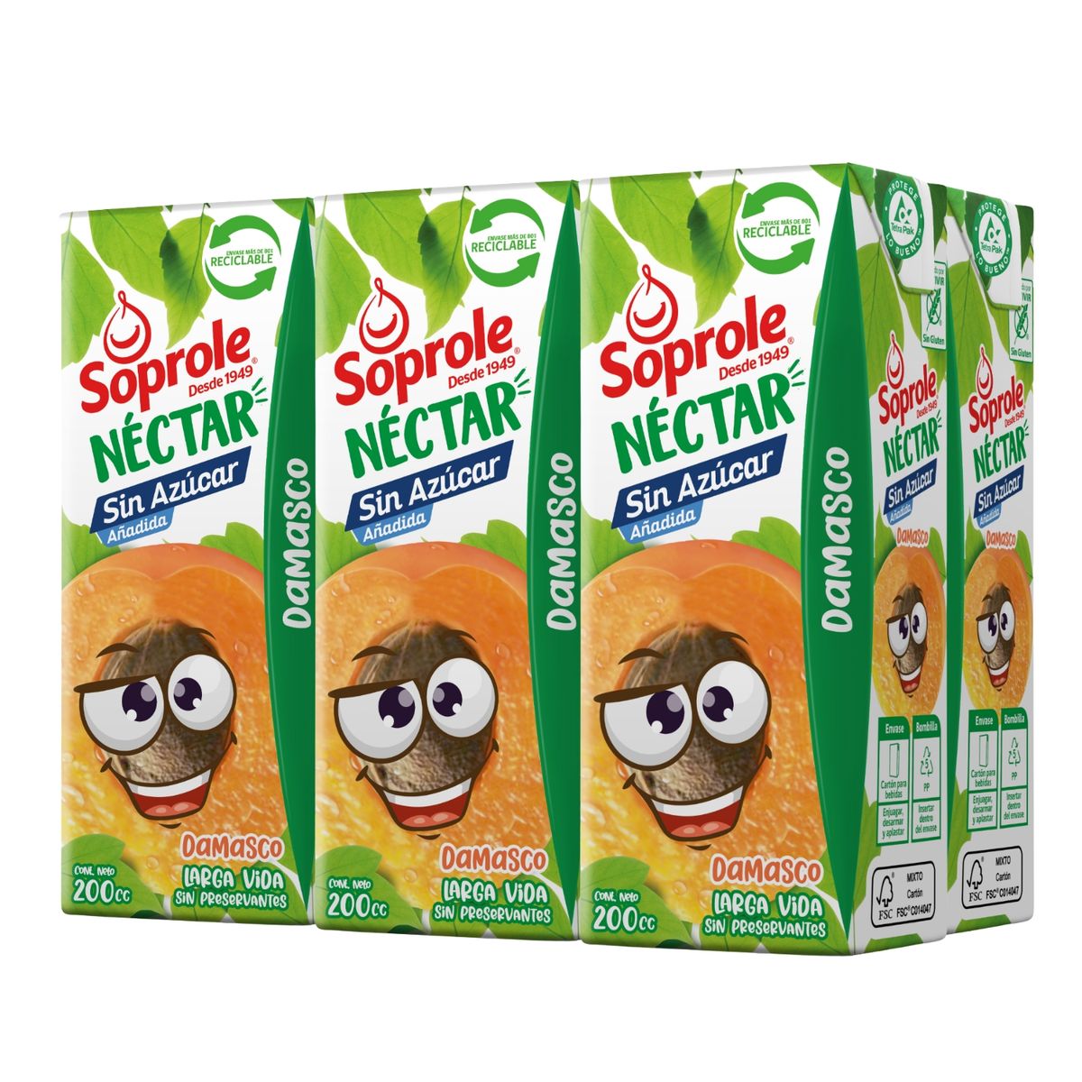 SOPROLE - Pack Néctar de Damasco Sin Azúcar Soprole 6 x 200 ml