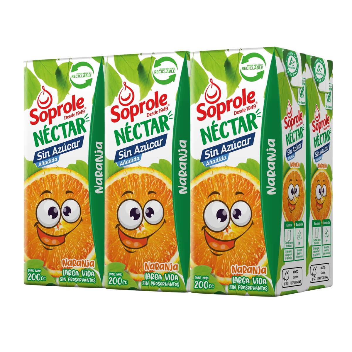 SOPROLE - Pack Néctar de Naranja Sin Azúcar Soprole 6 x 200 ml