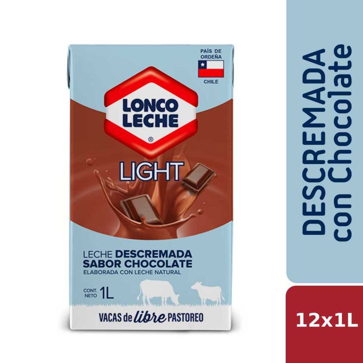 LONCOLECHE - Leche Descremada Light Loncoleche Sabor Chocolate 12 x 1 L
