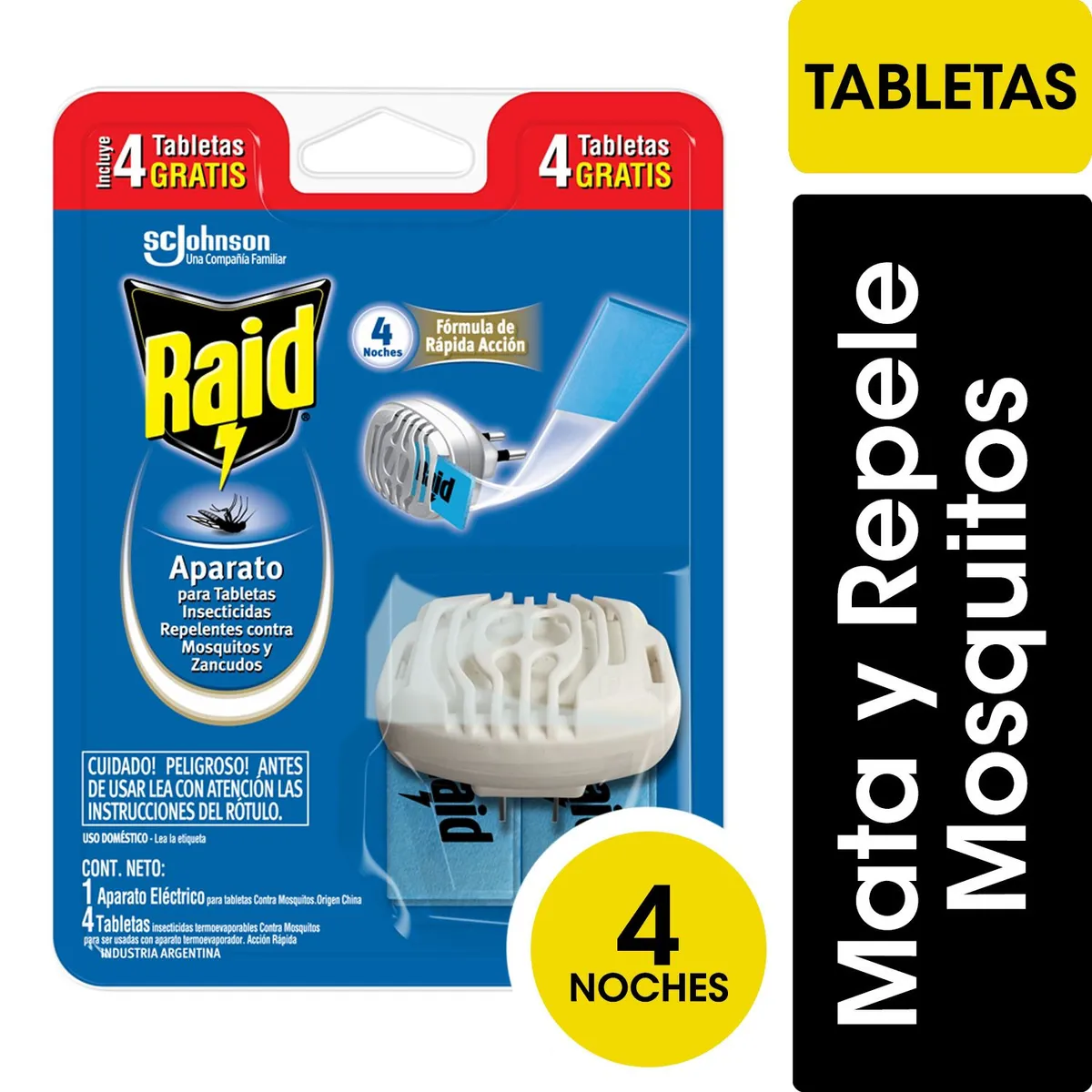RAID - Aparato Insecticida Raid Eléctrico Mosquitos y Zancudos + 4 Tabletas