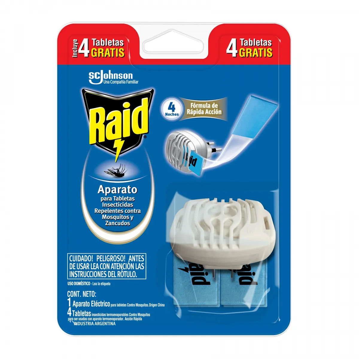 RAID - Aparato Insecticida Raid Eléctrico Mosquitos y Zancudos + 4 Tabletas