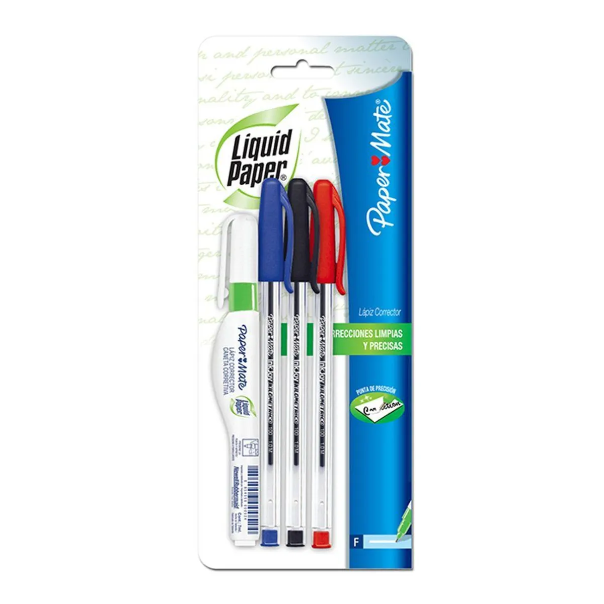LIQUID PAPER - Pack Lápiz Corrector más 3 Bolígrafos Colores Básicos