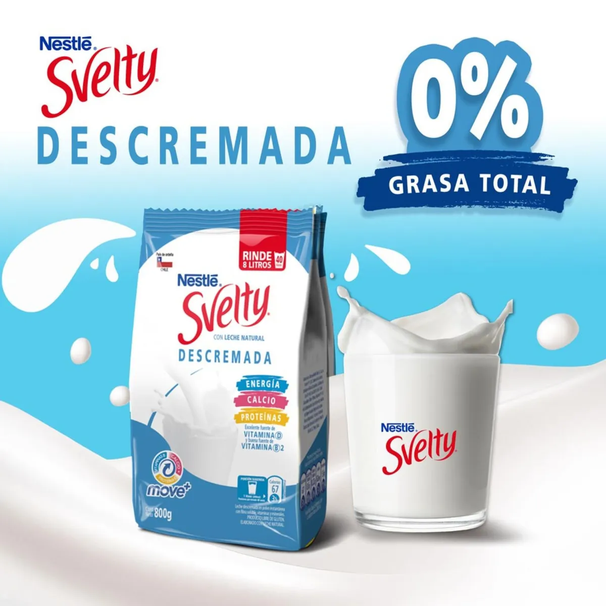 SVELTY - Leche en Polvo Descremada Svelty 800 gr