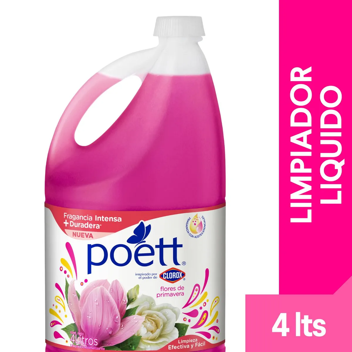 POETT - Limpiador Desinfectante de Pisos Poett Flores de Primavera Botella 4 Lts