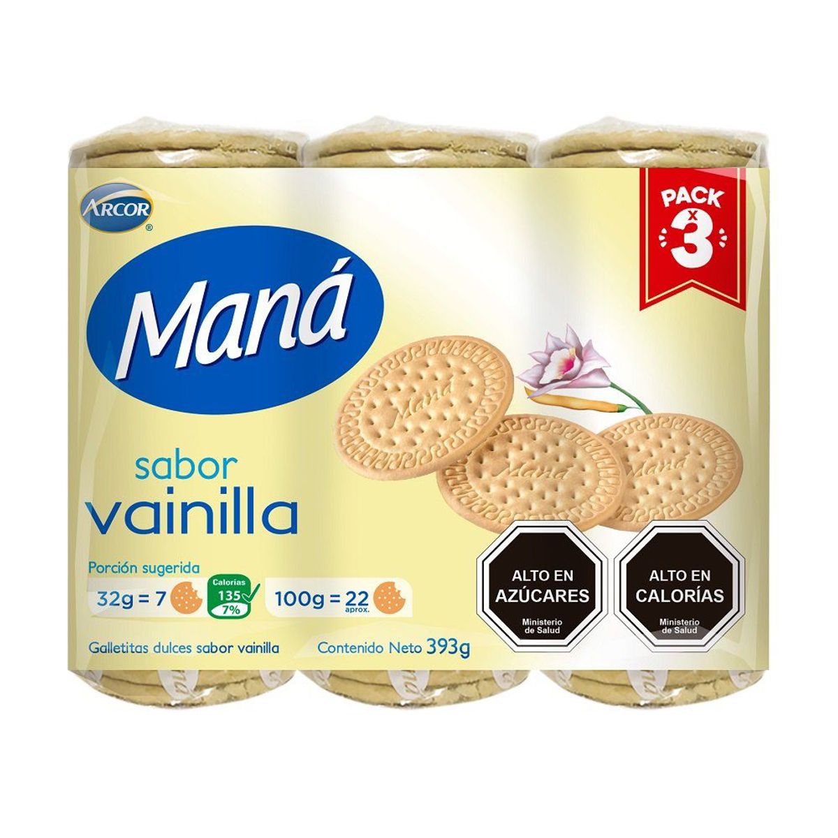 ARCOR - Pack Galleta Maná Arcor Vainilla 393 gr