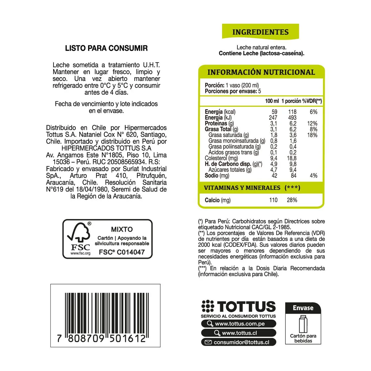 TOTTUS - Leche Entera Natural