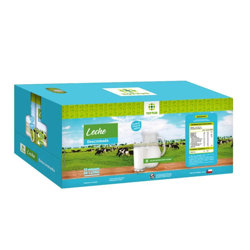 TOTTUS - Pack Leche Descremada Natural Tottus 12 x 1 L