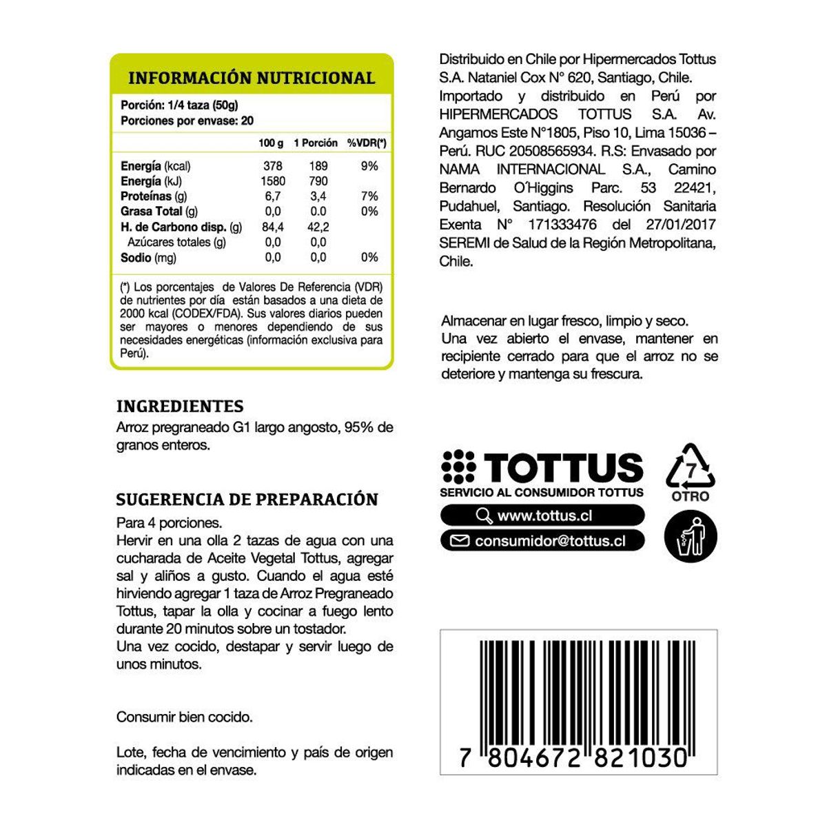 TOTTUS - Arroz Tottus Pregraneado G1 1 Kg