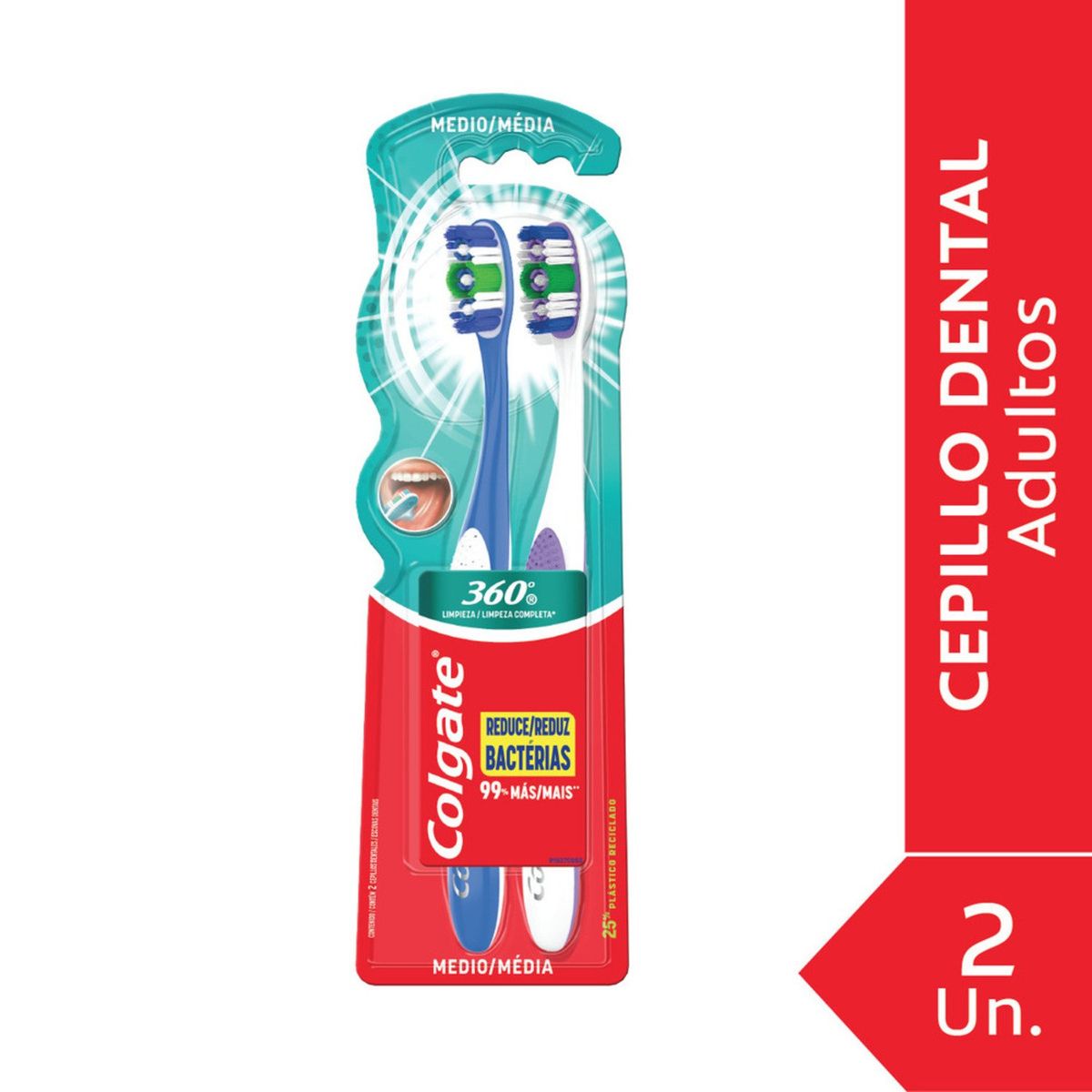 COLGATE - Cepillo de Dientes Colgate 360° Limpieza Completa 2 Un
