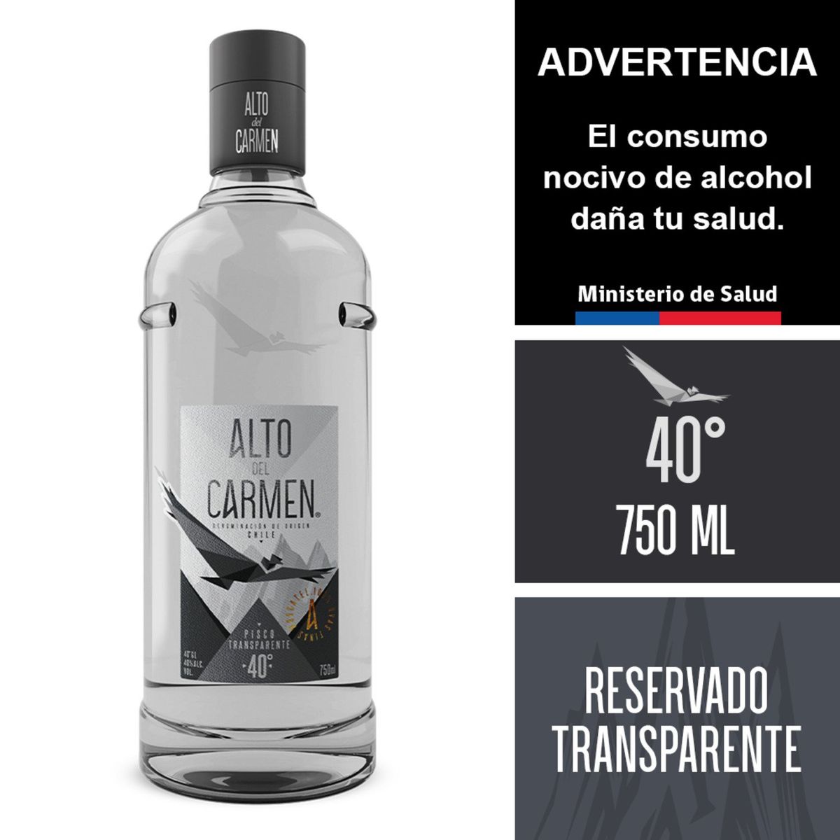 ALTO DEL CARMEN - Pisco Alto Del Carmen Transparente 40° 750 cc