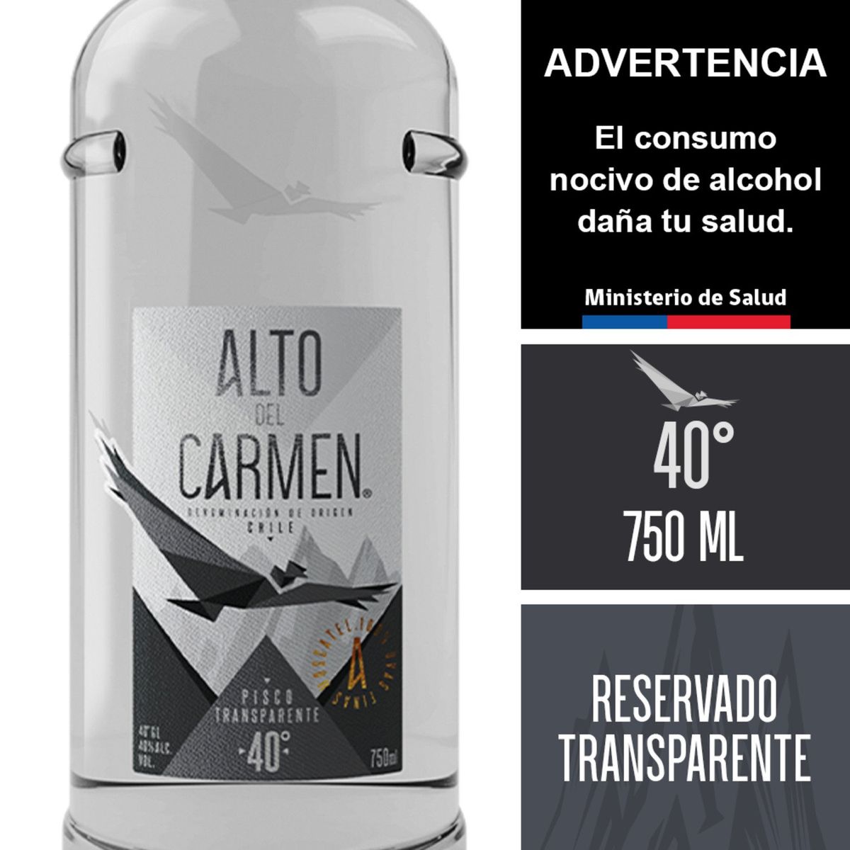 ALTO DEL CARMEN - Pisco Alto Del Carmen Transparente 40° 750 cc