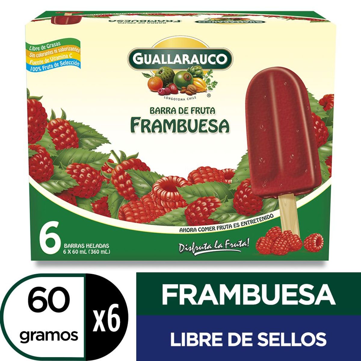 GUALLARAUCO - BARRA DE FRUTA FRAMBUESA 6 UN.