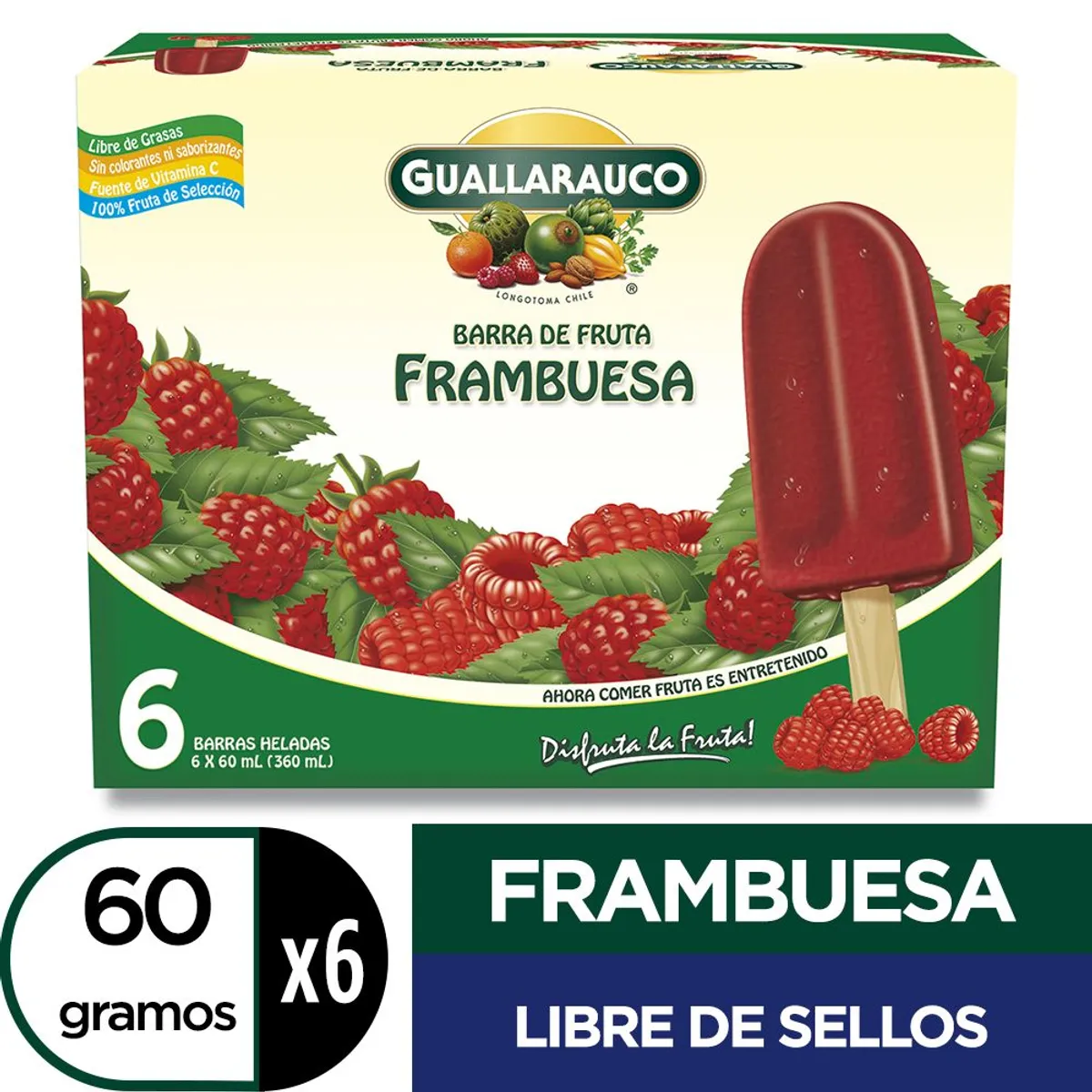 GUALLARAUCO - BARRA DE FRUTA FRAMBUESA 6 UN.