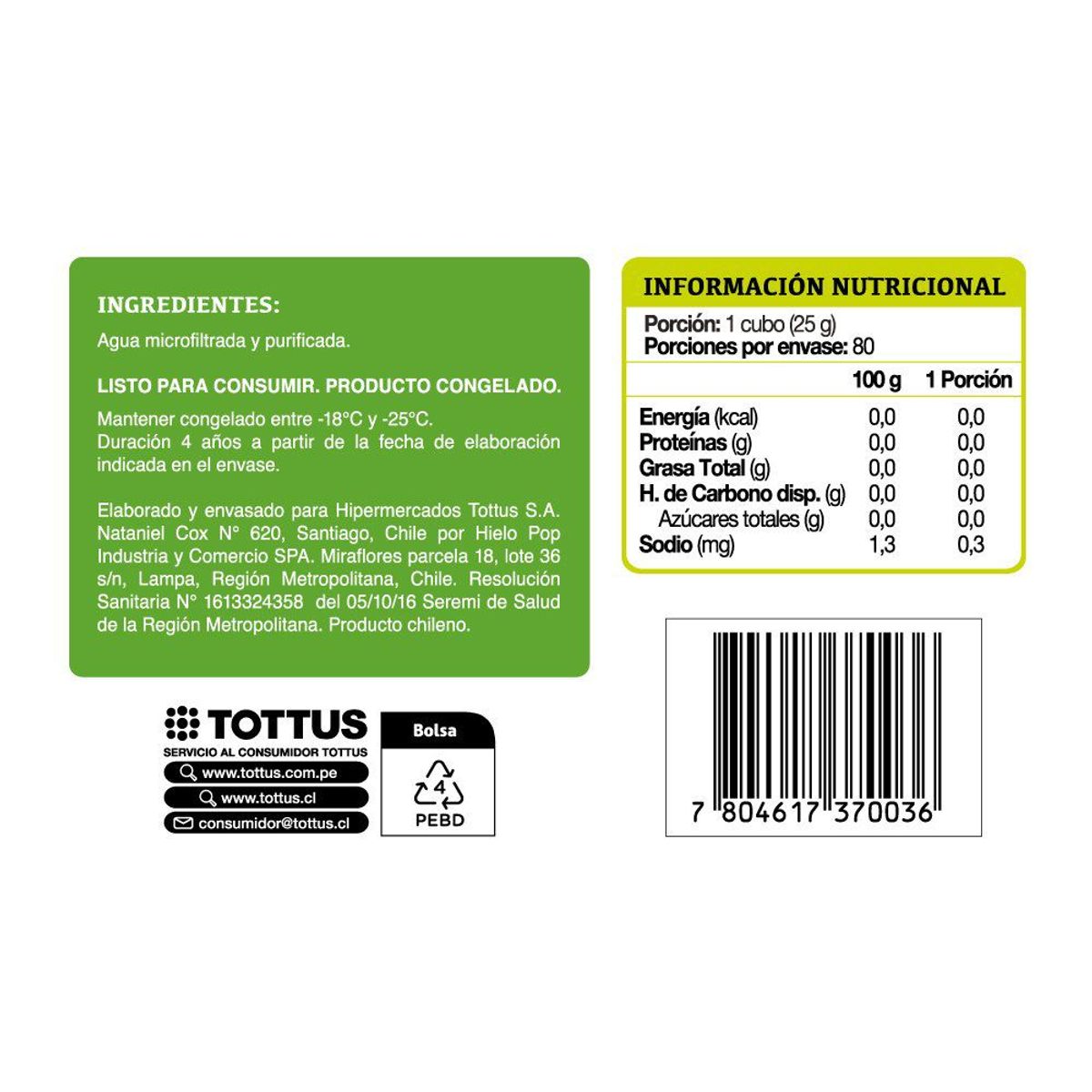 TOTTUS - Hielo en Bolsa Tottus 2 Kg