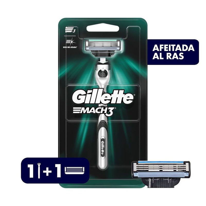 GILLETTE - Máquina Para Afeitar Recargable + 1 Repuesto Para Afeitar Mach3