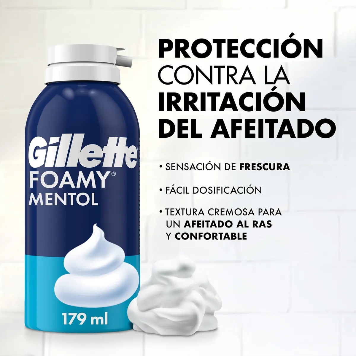 GILLETTE - Espuma de Afeitar Foamy Mentol Refrescante Gillette 179 ml