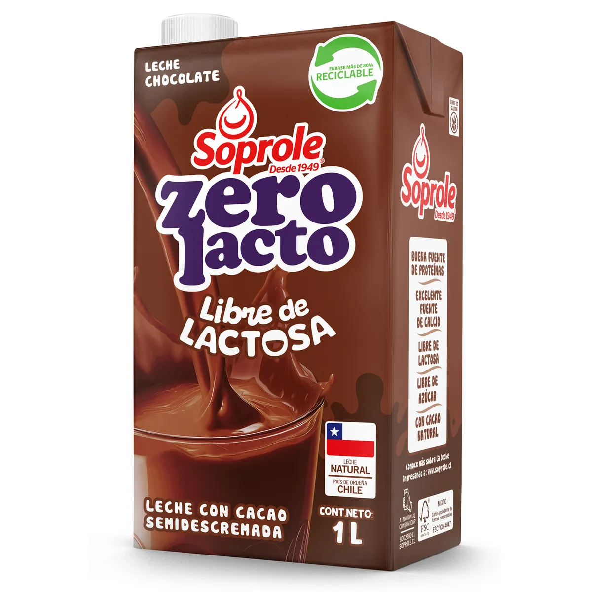 SOPROLE - Leche Semidescremada Zerolacto Sabor Chocolate