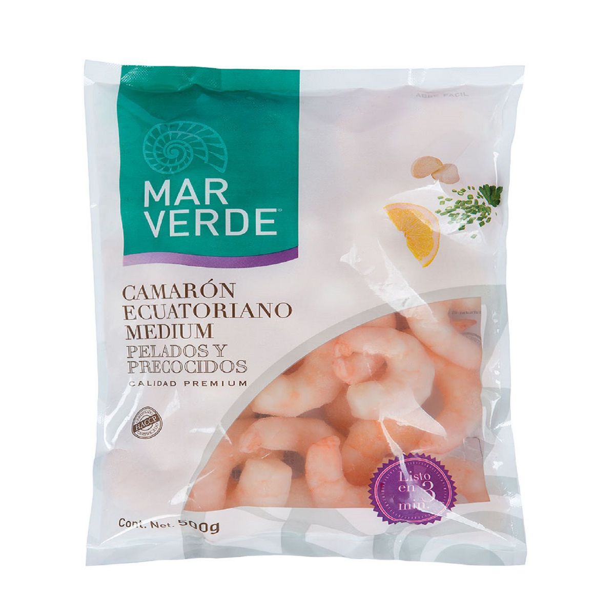 MAR VERDE - Camarón Ecuatoriano Mediano Pelado, Precocido y Sin Cola Mar Verde 500 g