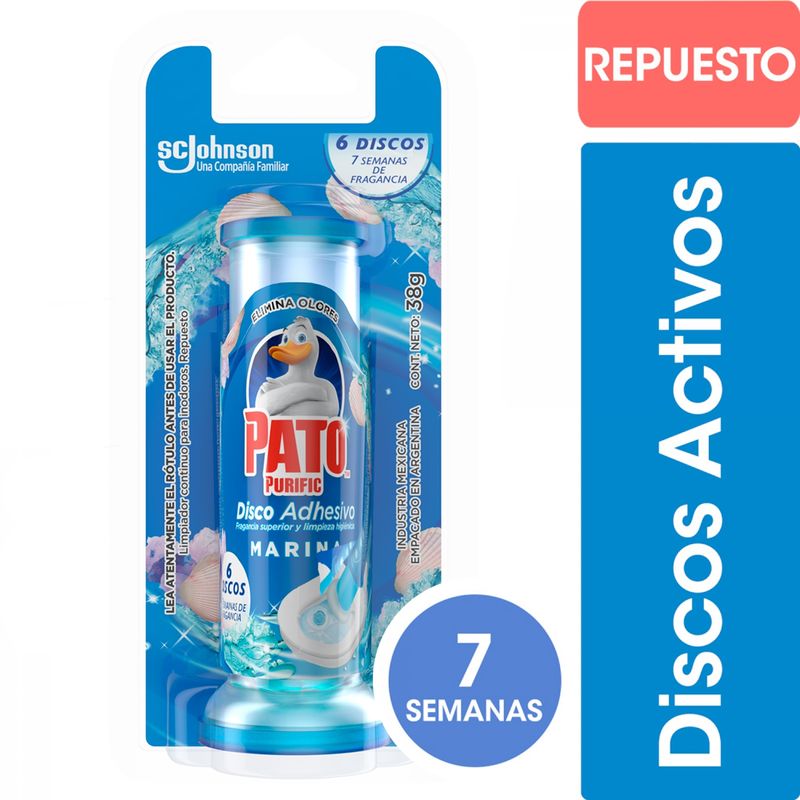 PATO PURIFIC - Repuesto Limpiador de Inodoro Discos Adhesivos Pato Marina 38 g