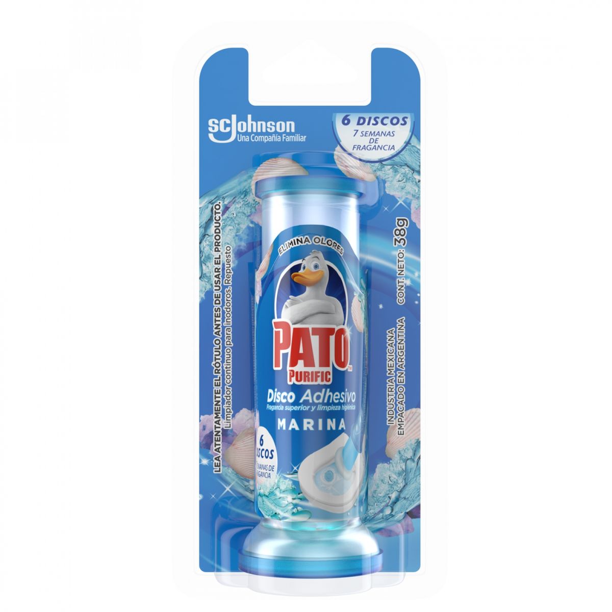 PATO PURIFIC - Repuesto Limpiador de Inodoro Discos Adhesivos Pato Marina 38 g