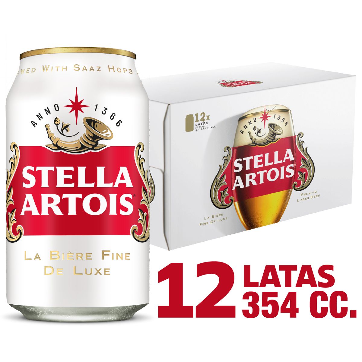 STELLA ARTOIS - Pack Cerveza Stella Artois Lager 4.8° Lata 12 x 354 cc