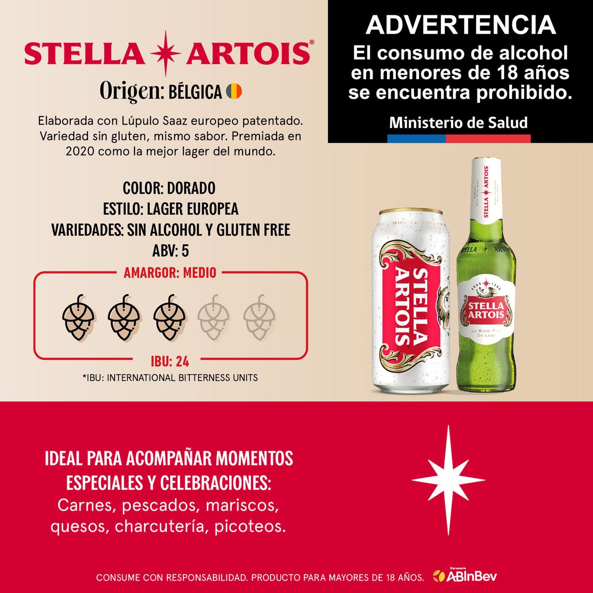 STELLA ARTOIS - Pack Cerveza Stella Artois Lager 4.8° Lata 12 x 354 cc