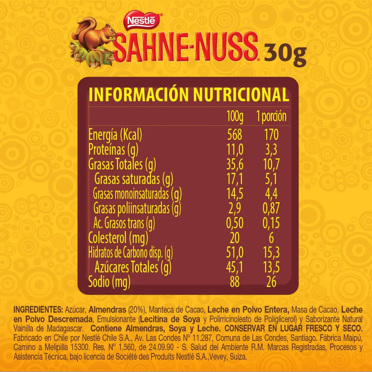 SAHNE NUSS - Chocolate con Almendras Sahne Nuss Barra 30 g