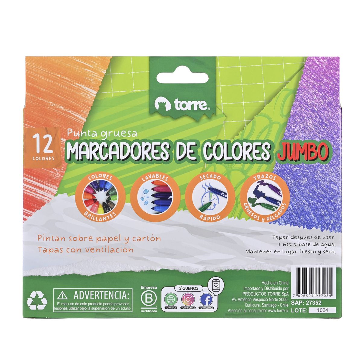 TORRE - Plumones Dibujo Jumbo 12 Colores Torre