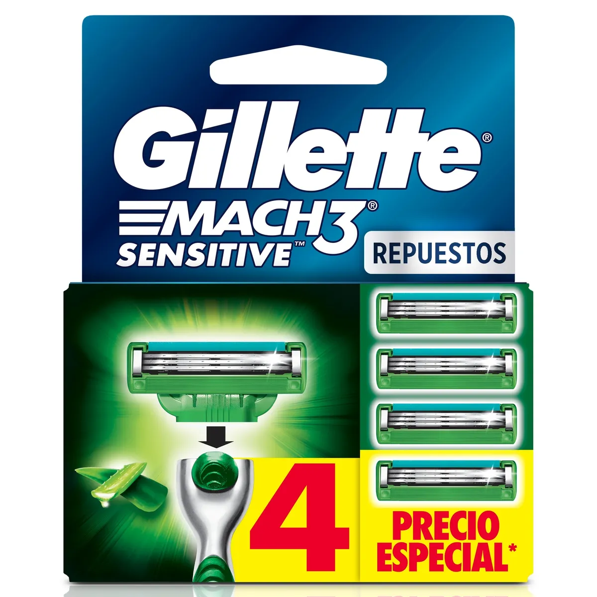 GILLETTE - Repuestos Mach3 Sensitive con Aloe Gillette 4 un