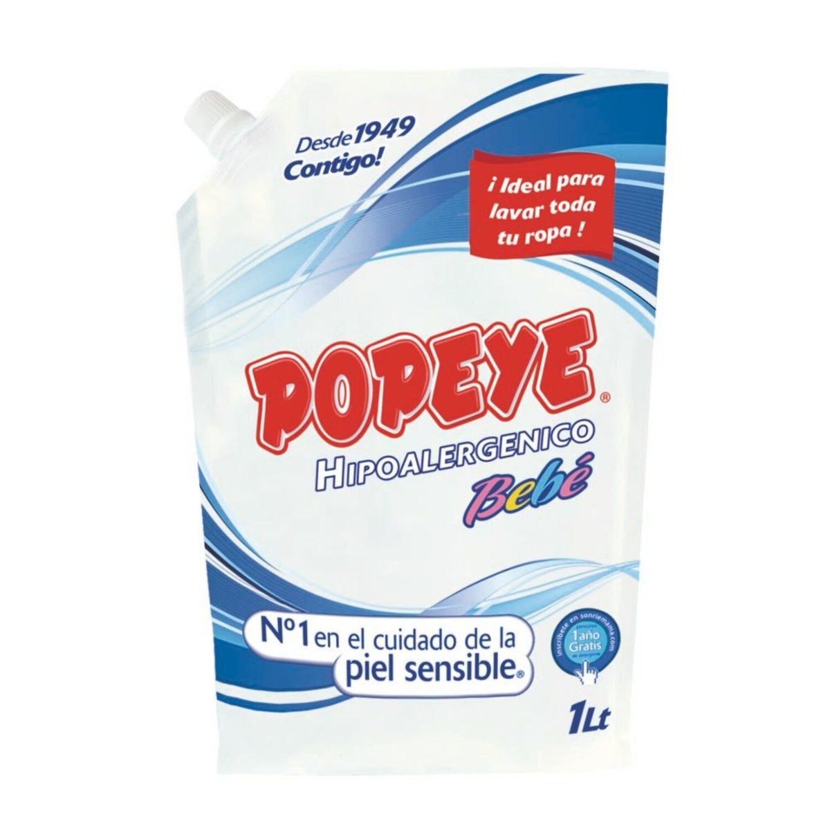 POPEYE - Detergente Líquido Hipoalérgenico Bebé Recarga Popeye 1 lt