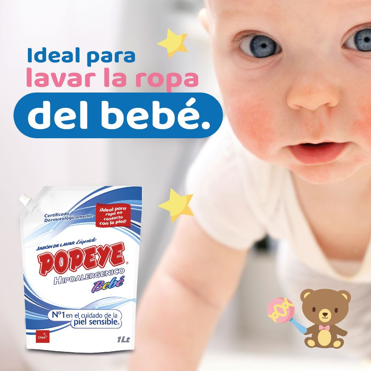 POPEYE - Detergente Líquido Hipoalérgenico Bebé Recarga Popeye 1 lt