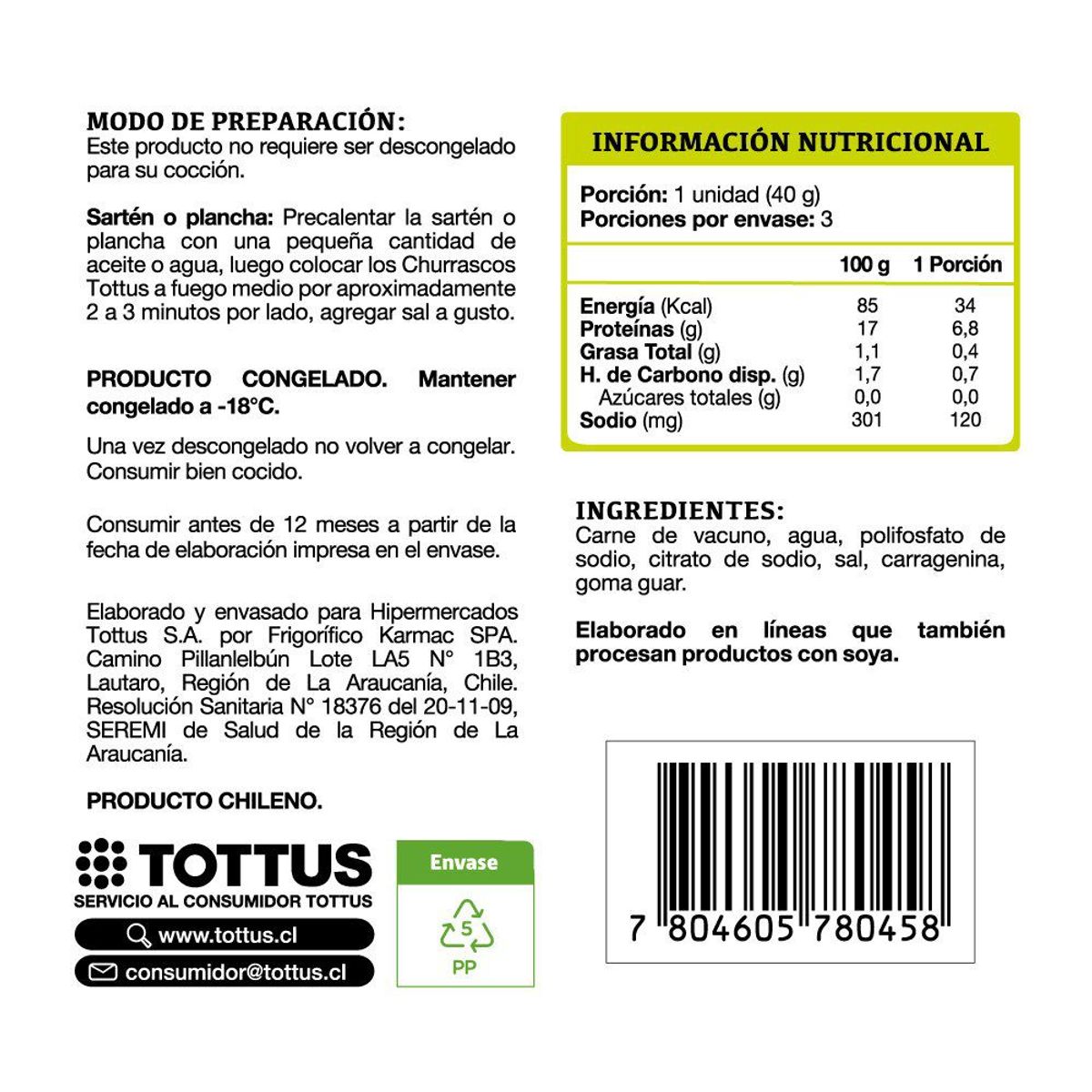 TOTTUS - Churrascos de Vacuno Tottus 3 x 40 g