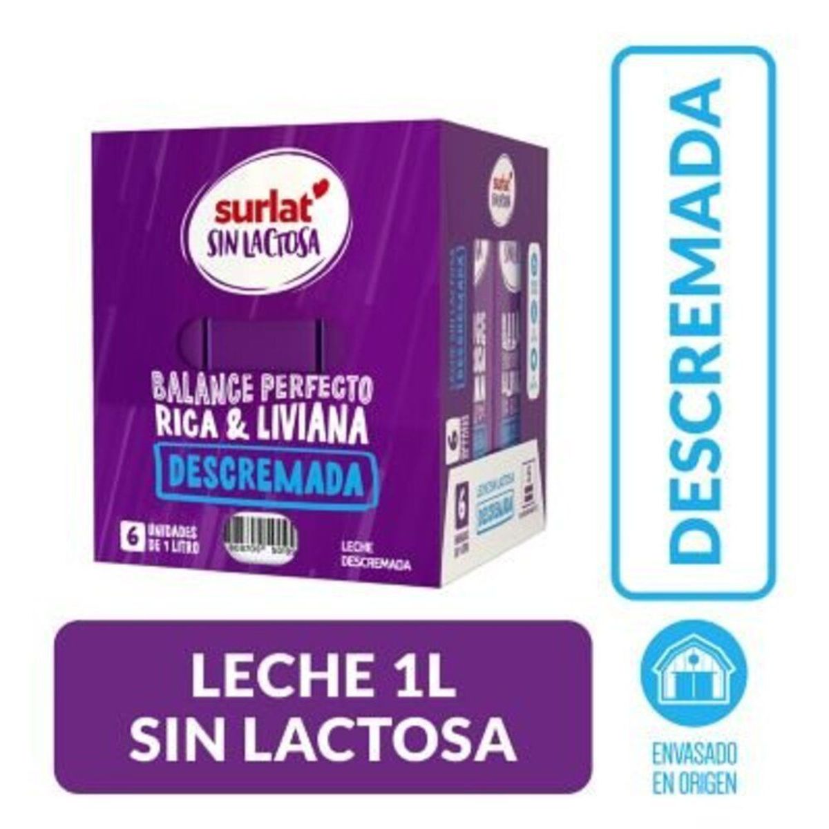 SURLAT - Pack Leche Descremada Sin Lactosa Surlat 6 x 1 L