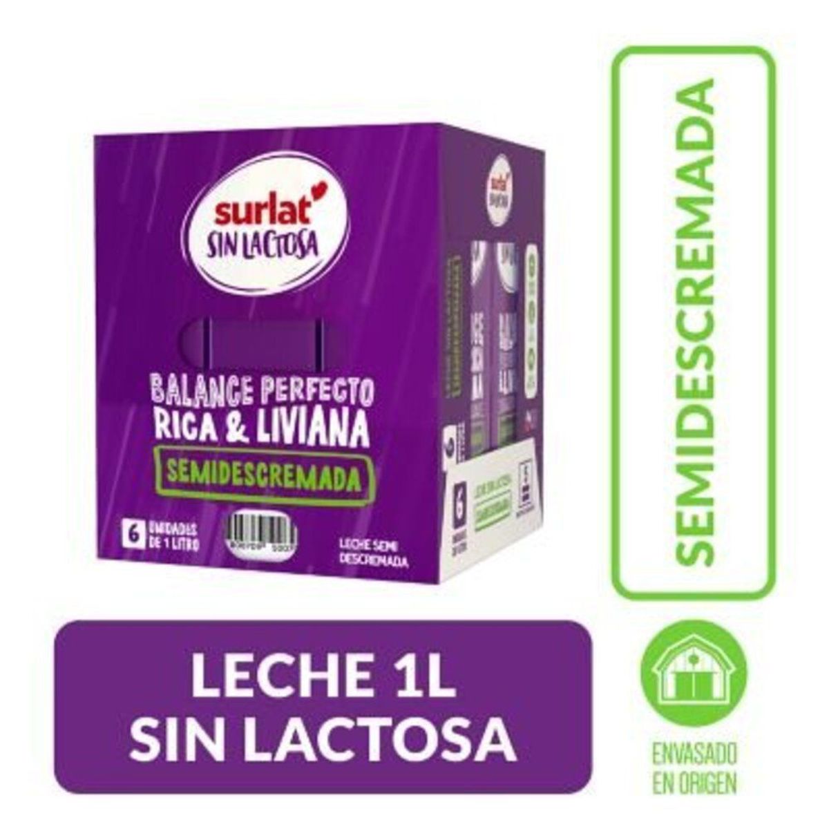 SURLAT - Pack Leche Semi Descremada Sin Lactosa Surlat 6 x 1 L
