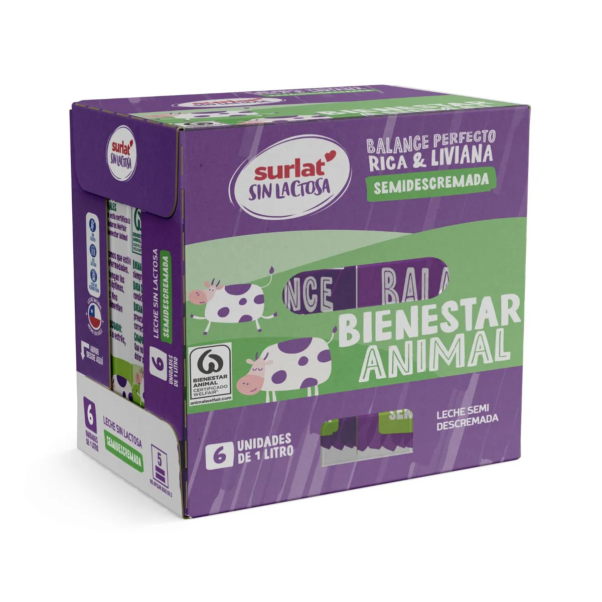 SURLAT - Pack Leche Semidescremada Sin Lactosa Surlat 6 x 1 lt