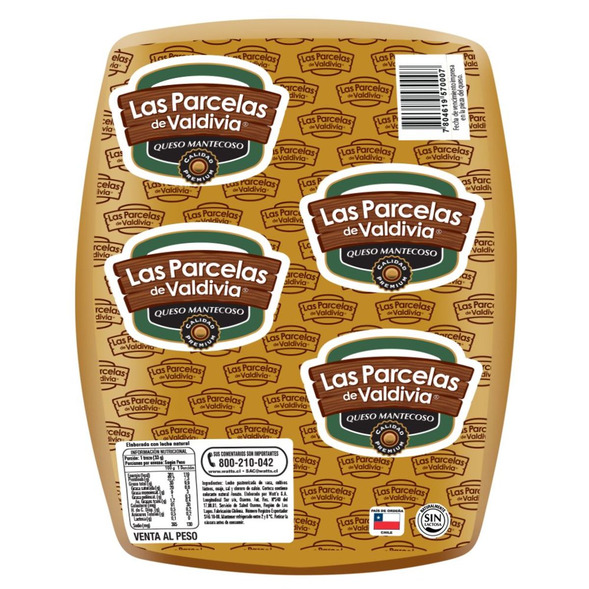 LAS PARCELAS DE VALDIVIA - Queso Mantecoso Trozo Las Parcelas de Valdivia a Granel