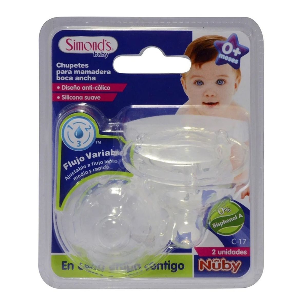 SIMONDS - Chupetes de Silicona Mamadera Boca Ancha Simon's Baby 2 Un