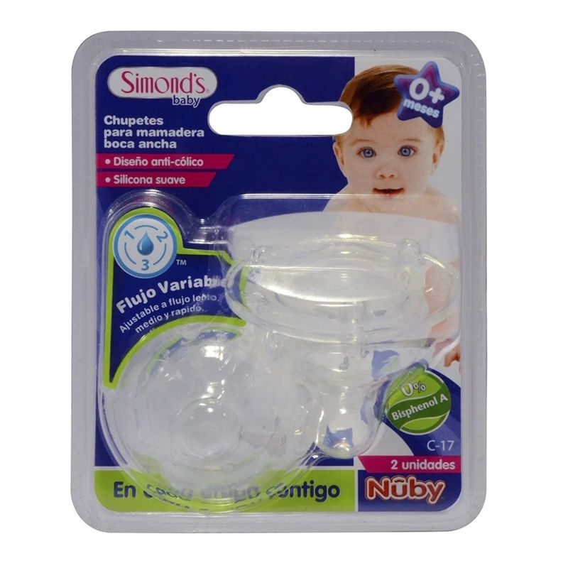 SIMONDS - Chupetes de Silicona Mamadera Boca Ancha Simon's Baby 2 Un