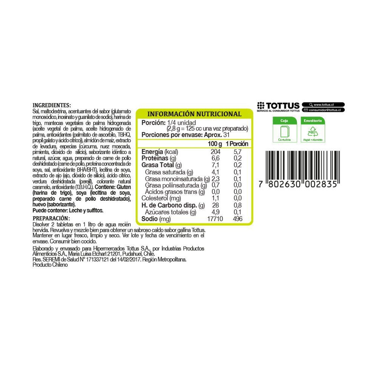 TOTTUS - Caldos Caluga Sabor Gallina