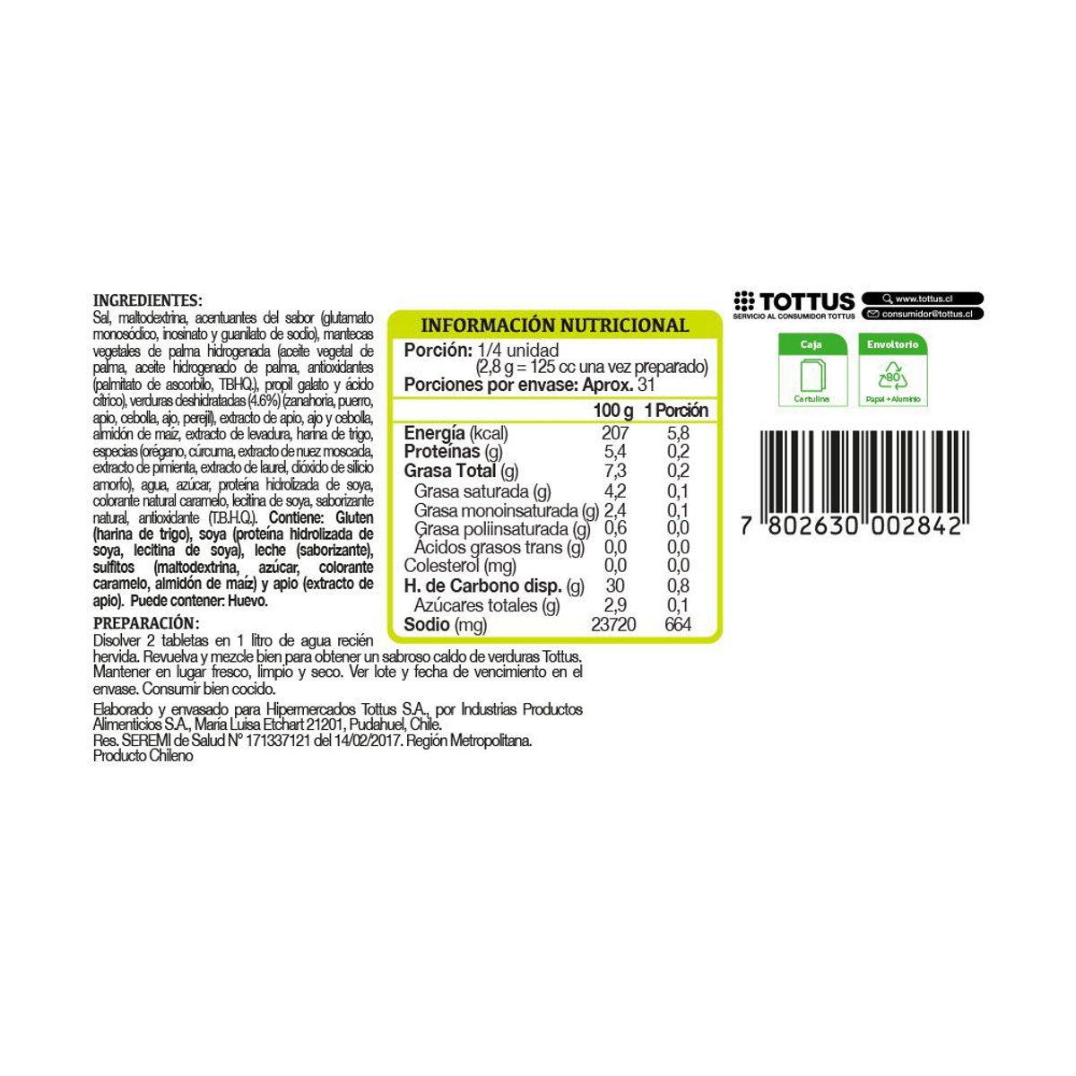 TOTTUS - Caldos Caluga Sabor Verduras
