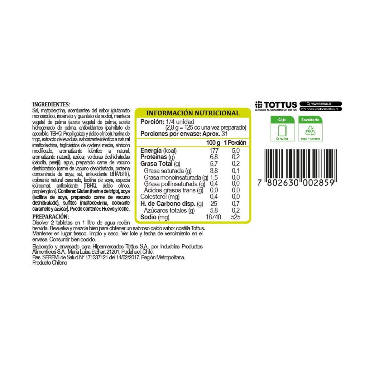 TOTTUS - Caldos Caluga Sabor Costilla