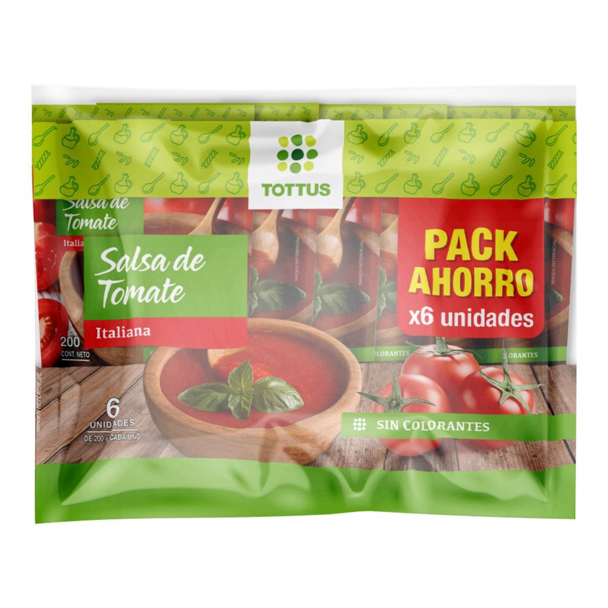 TOTTUS - Pack Salsa de Tomate Italiana Tottus 6 x 200 g