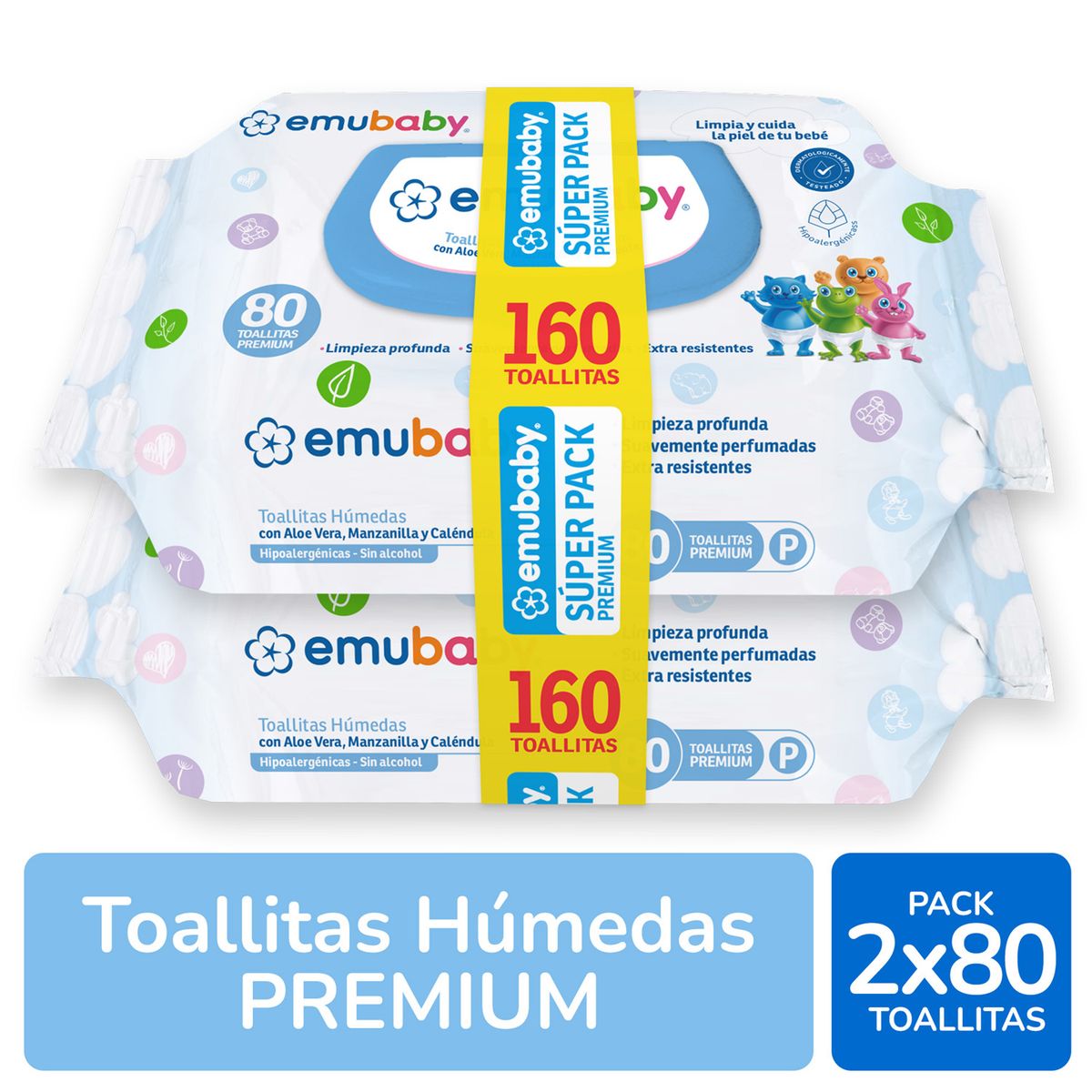 EMUBABY - Pack Toallitas Húmedas para Bebés Emuwipes 2 x 80 Un