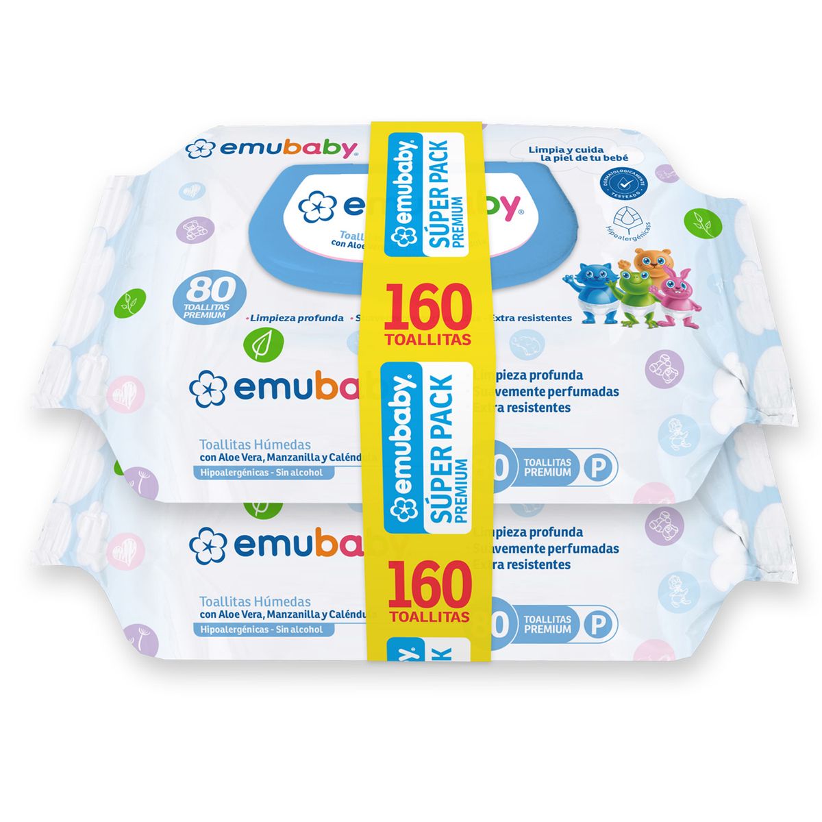 EMUBABY - Pack Toallitas Húmedas para Bebés Emuwipes 2 x 80 Un