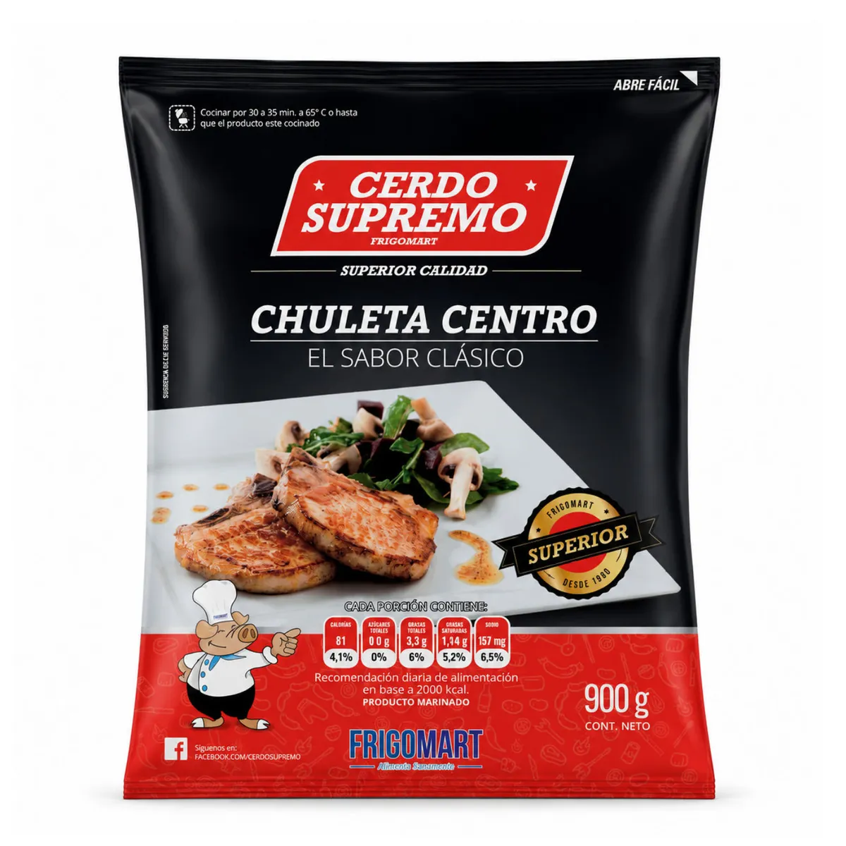 CERDO SUPREMO - Chuleta de Centro de Cerdo Congelada Cerdo Supremo 900 gr