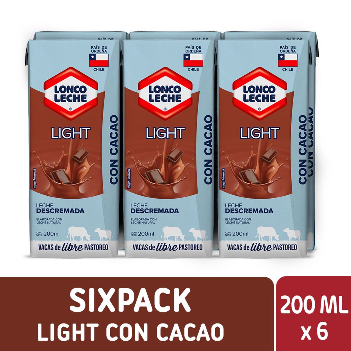 LONCOLECHE - Pack Leche Descremada Light Sabor Chocolate