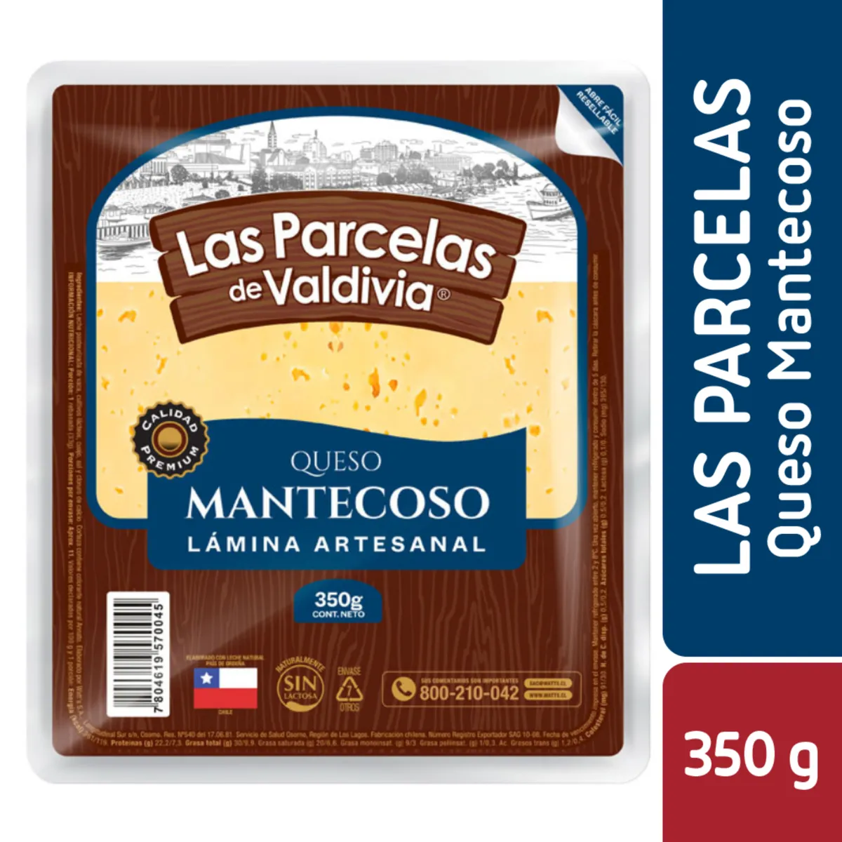 LAS PARCELAS DE VALDIVIA - Queso Mantecoso Laminado Las Parcelas de Valdivia 350 g
