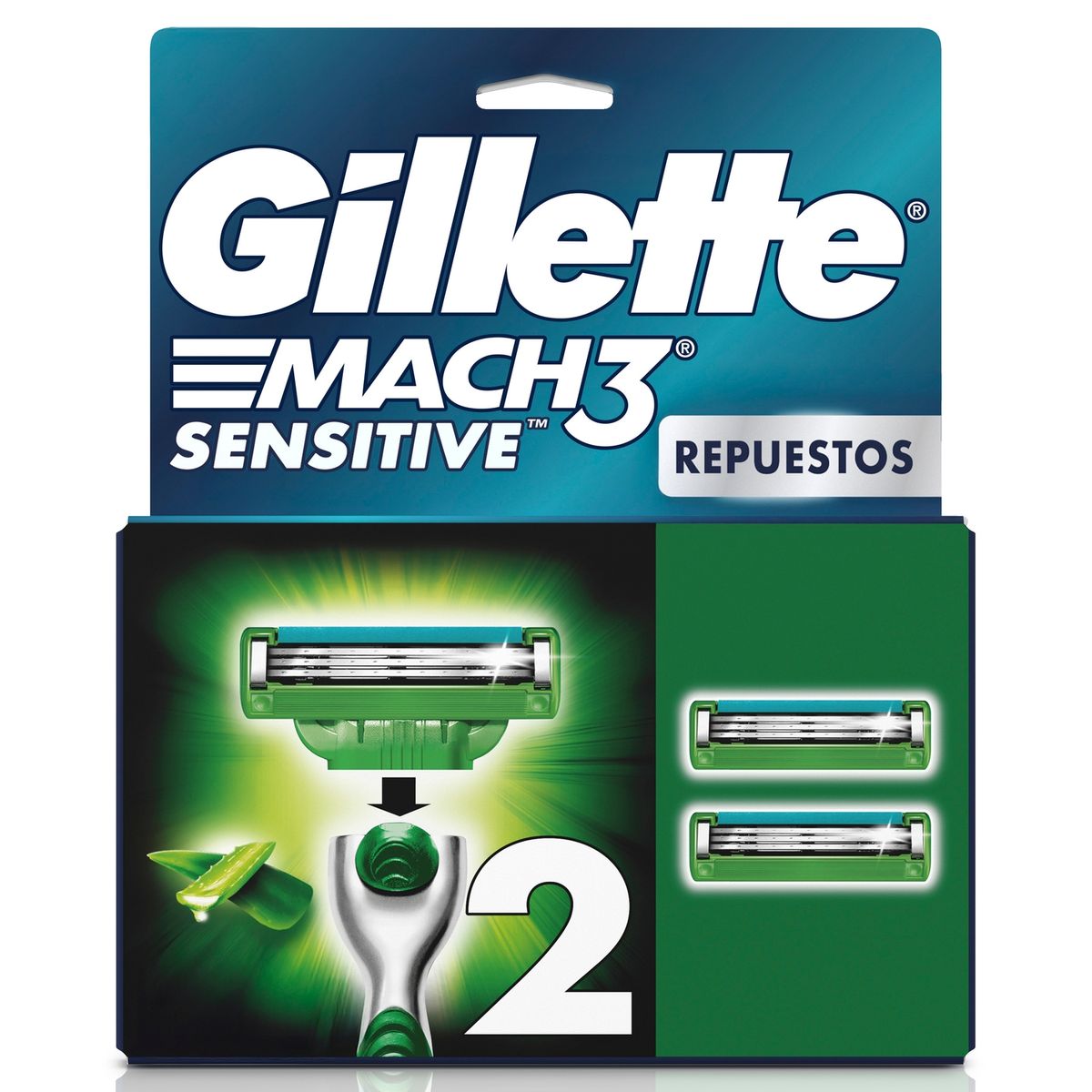 GILLETTE - Repuestos Mach3 Sensitive con Aloe Gillette 2 un